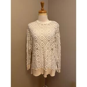 4 Love and Liberty Johnny Was Crocheted Lace Front Long sleeve Tee Cream Sz M